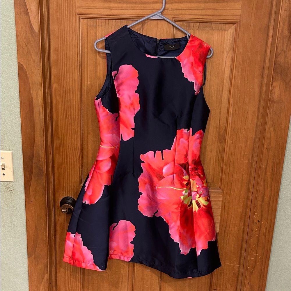 AX Paris Black Dress with Bold Red-Pink Floral Print